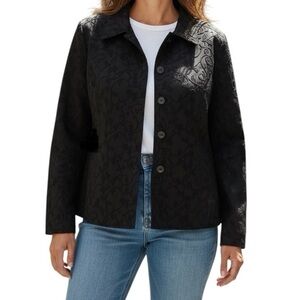 CJ Banks black floral embroidered jacquard jacket blazer 1X